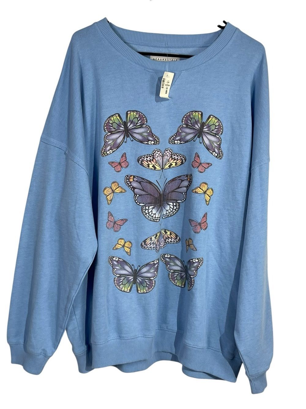 NWT Aeropostale Baby Blue Oversized Sweatshirt with Butterflies XL